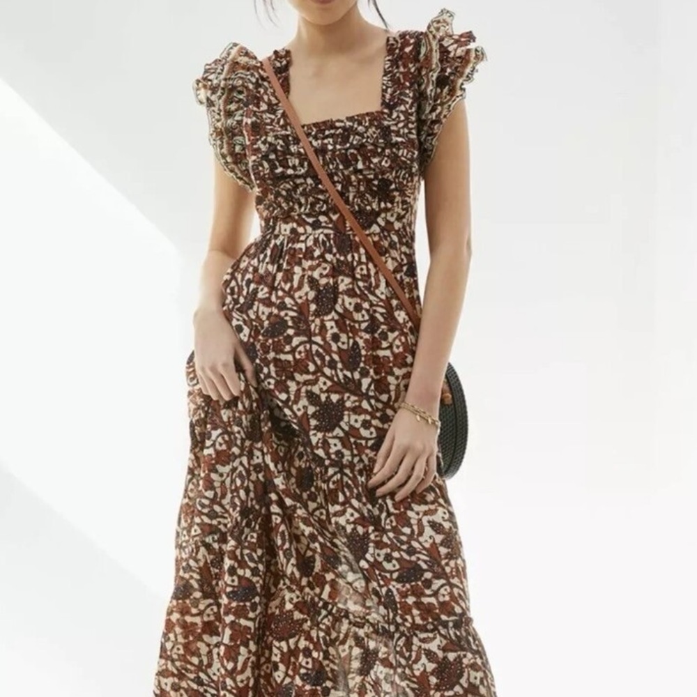 Anthropologie Love the Label Maribelle Mabel Brown Maxi Dress Sz Large